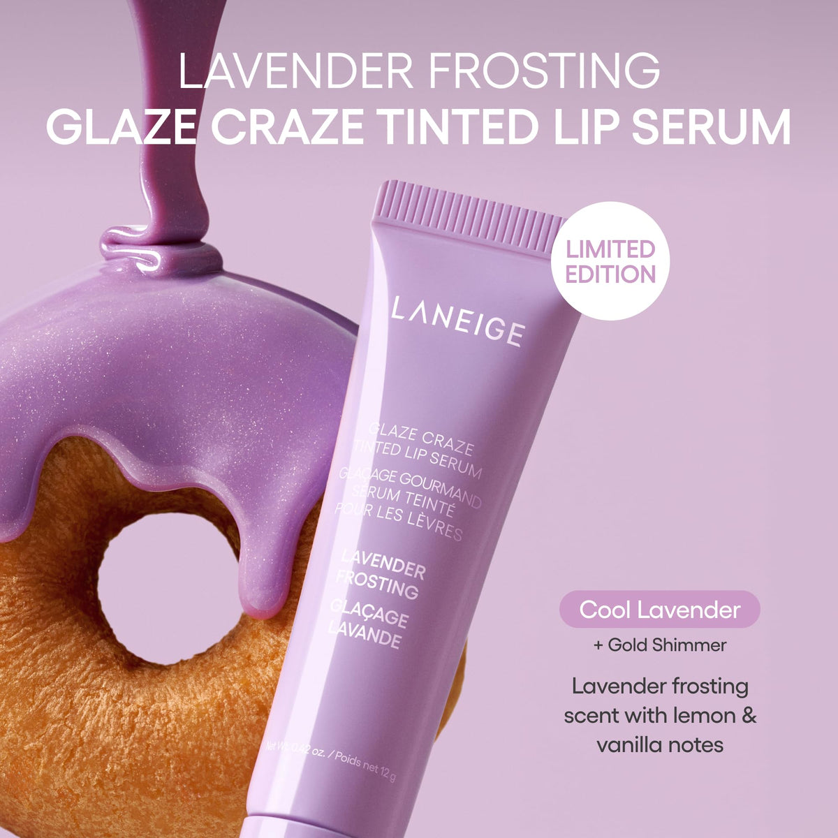 LANEIGE layered over lipstick showing color shift and added moisture