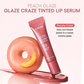 LANEIGE model lips close-up wearing Peach Glaze for hydrated glossy appearance