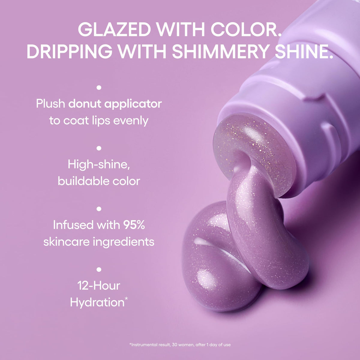 LANEIGE lips worn single swipe showing natural glazed lavender shine