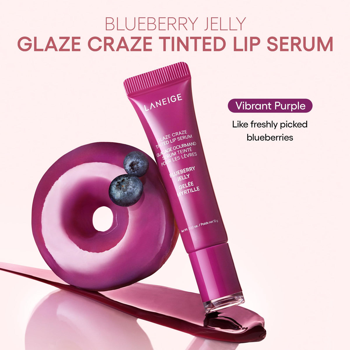 LANEIGE group swatches of four donut-inspired shades showing buildable color benefit