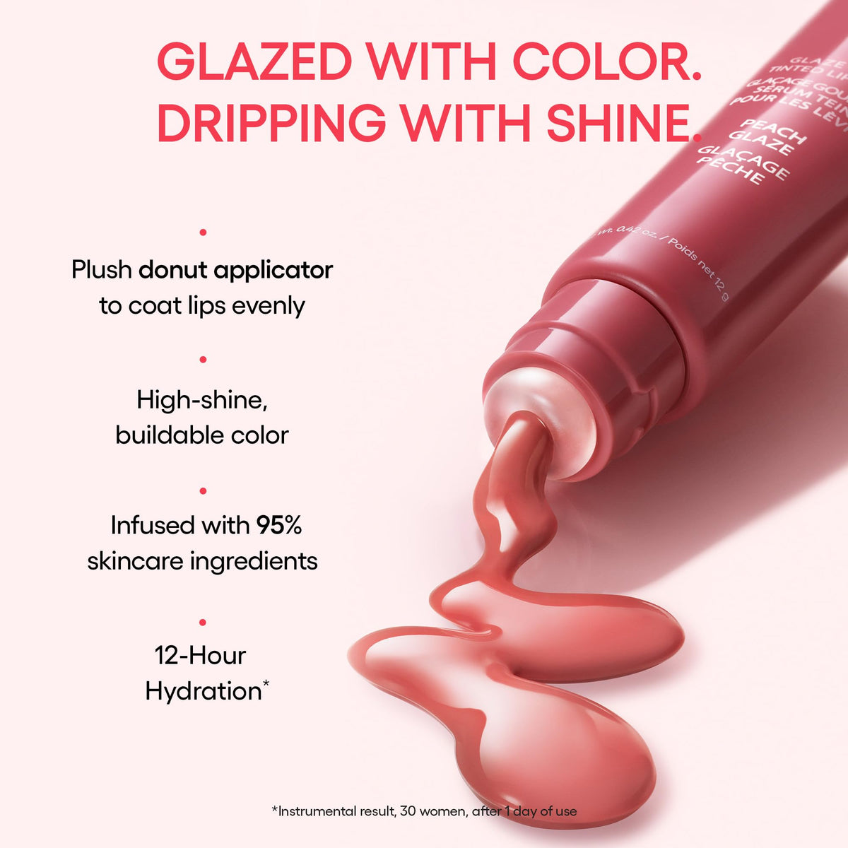 LANEIGE swatches on arm displaying Peach Glaze color payoff and buildable finish