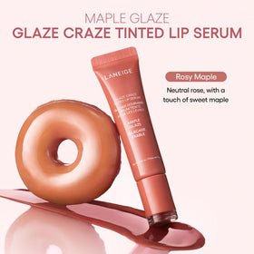 LANEIGE gloss layered over matte lipstick, showing added shine and dimension benefit
