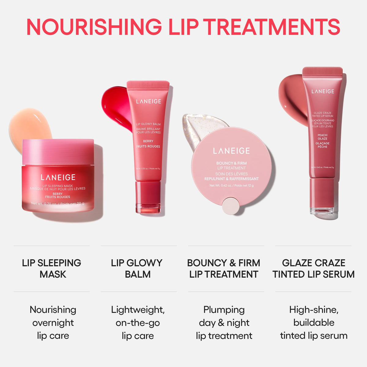 LANEIGE topper applied over matte lip adding instant shine and comfort