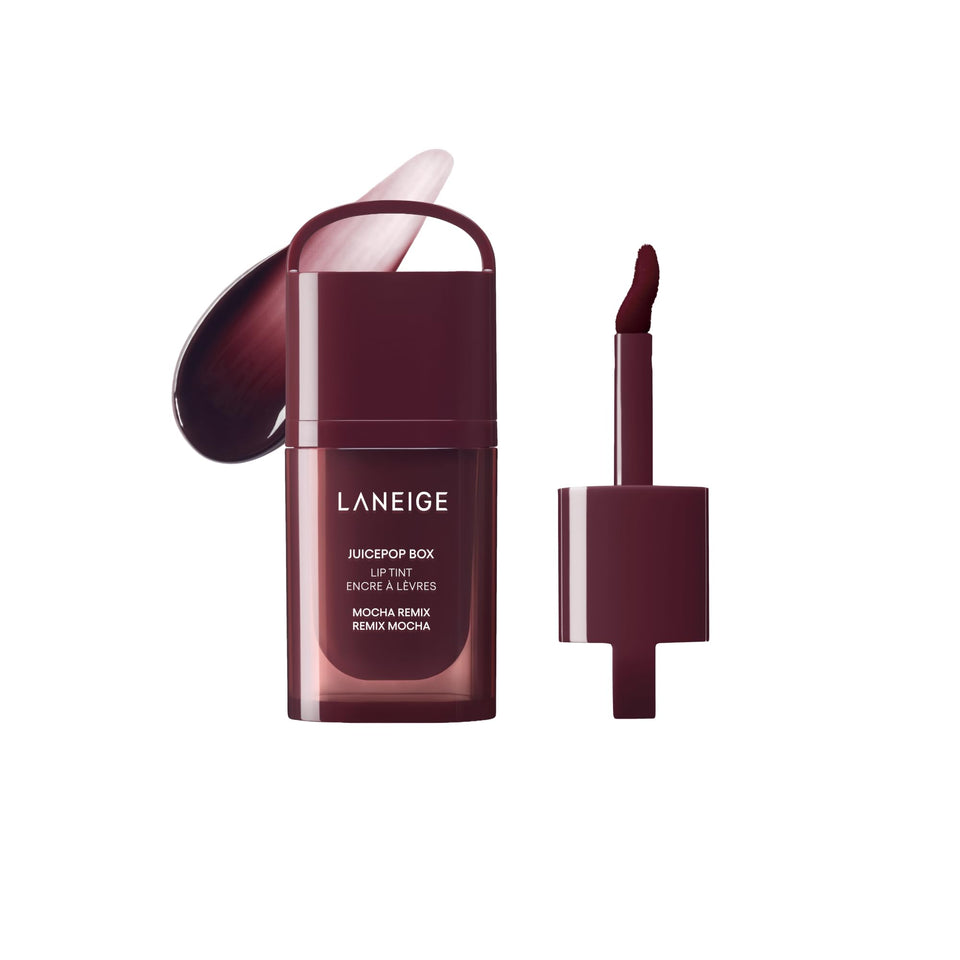 LANEIGE front packaging showing Mocha Remix and glossy finish benefit