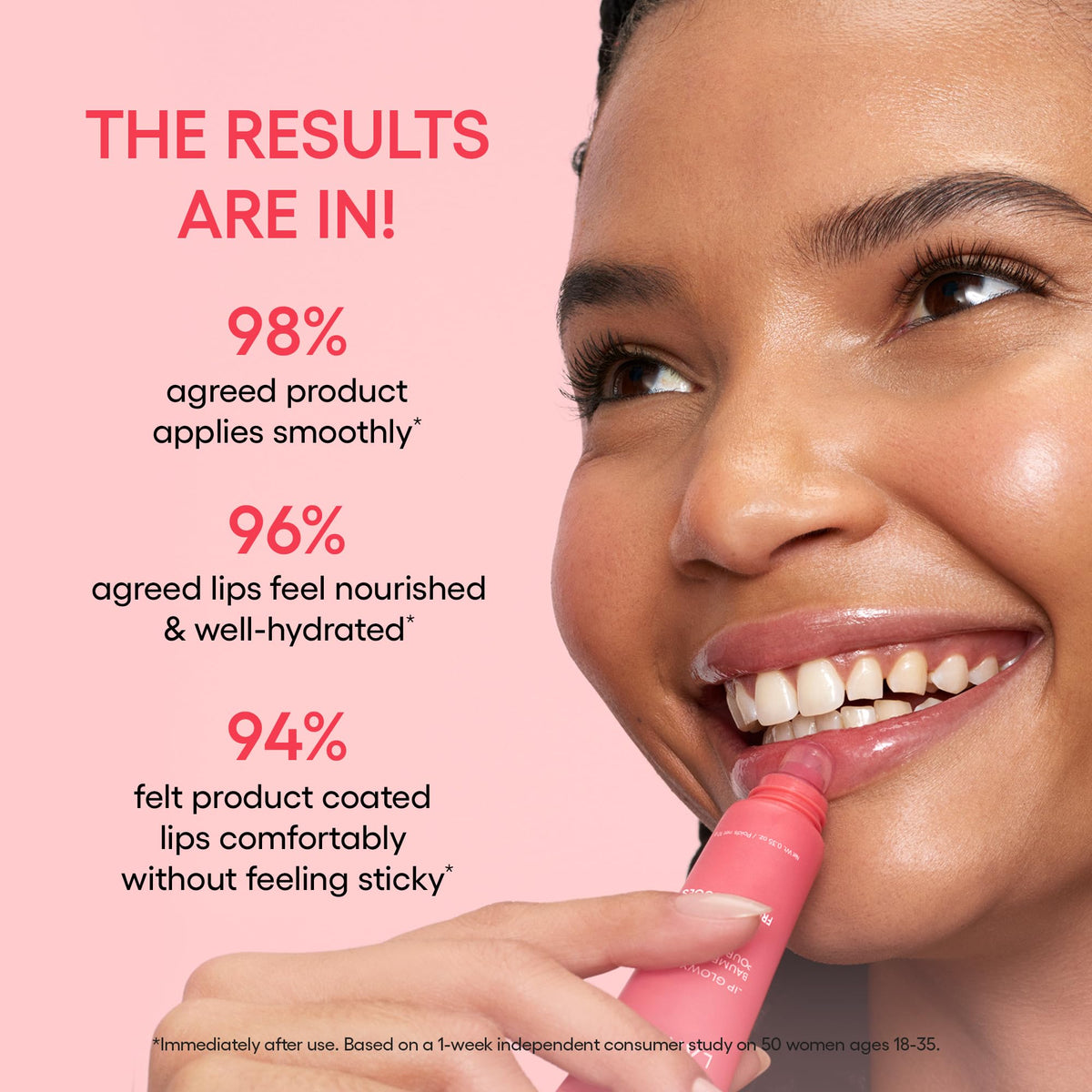 LANEIGE balm applied on lips showing subtle tint and non-sticky shine