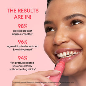 LANEIGE balm applied on lips showing subtle tint and non-sticky shine