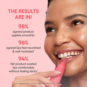 LANEIGE Lip Glowy Balm open cap showing applicator tip and precise application benefit