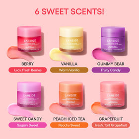 LANEIGE packaging label zoom highlighting Lemon Sorbet Amazon-exclusive scent benefit