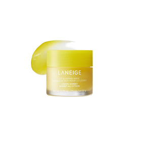 LANEIGE jar front view showing Lemon Sorbet scent and compact packaging benefit