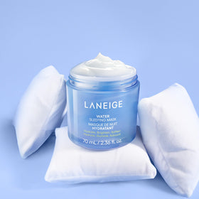 LANEIGE applied on model as part of a bedtime routine demonstrating refreshed morning skin