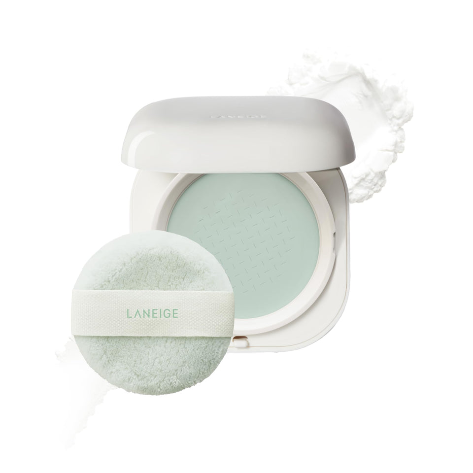LANEIGE compact front view showing sleek no-spill design and brand