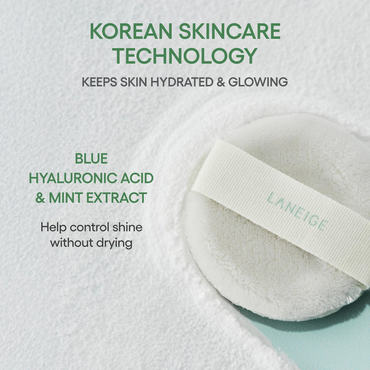 LANEIGE closeup powder texture highlighting ultra-fine smoothing particles