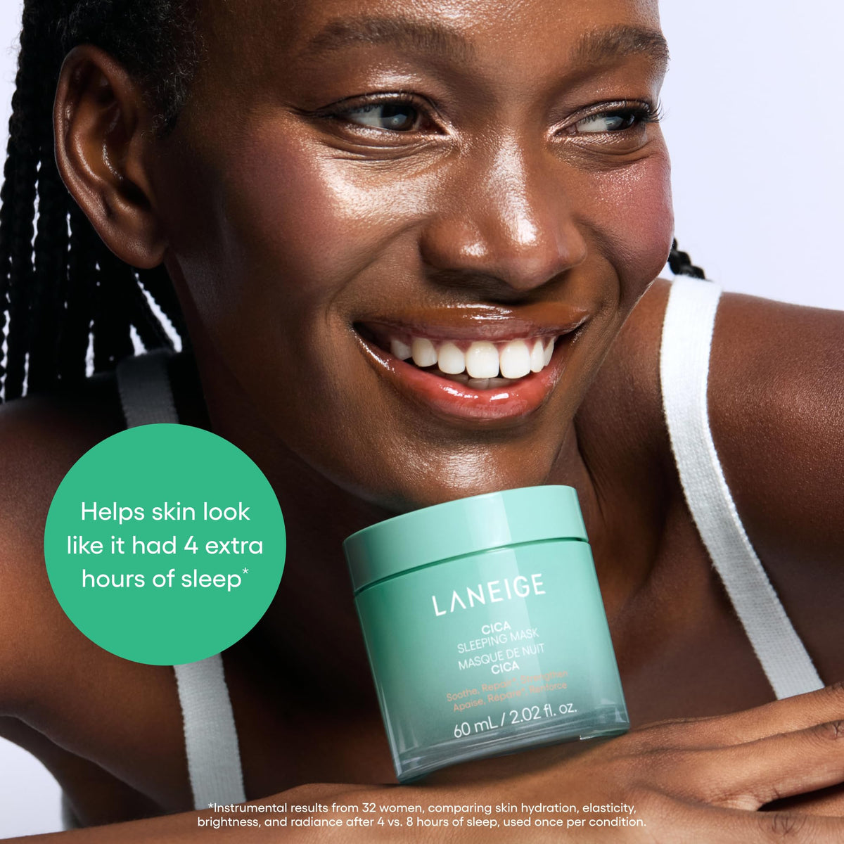 LANEIGE jar on bedside table lifestyle shot for overnight repair routine