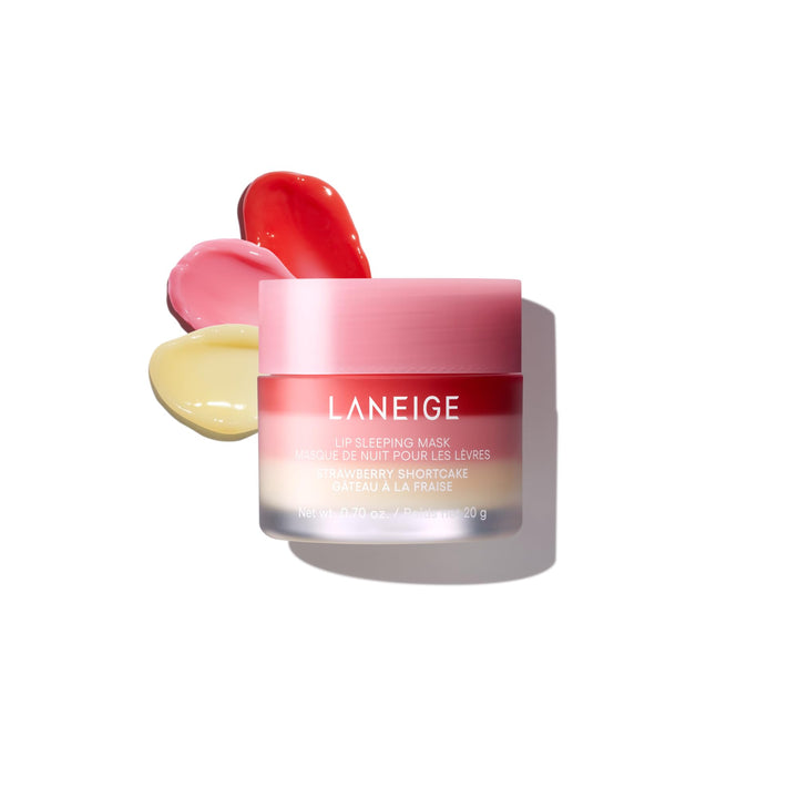 LANEIGE front jar view showing strawberry shortcake packaging and travel-friendly size