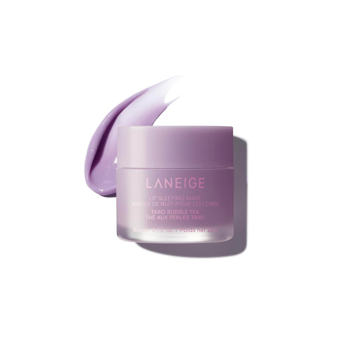 LANEIGE front jar showing taro bubble tea edition and easy recognition benefit