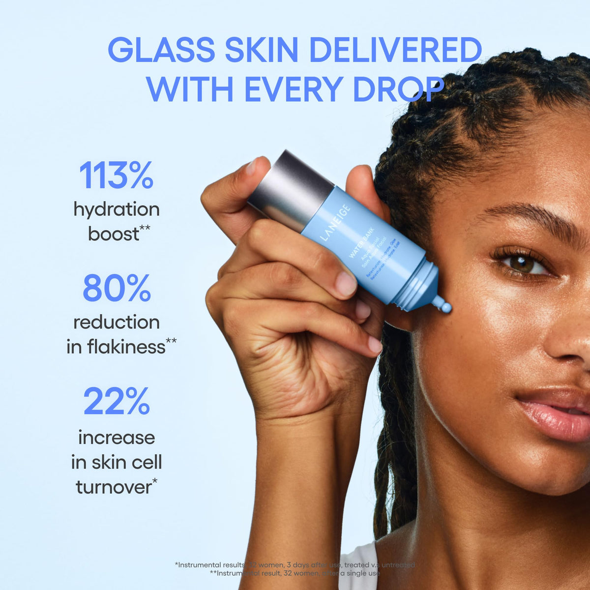 LANEIGE serum styled on vanity suggesting daily routine for glass skin benefit
