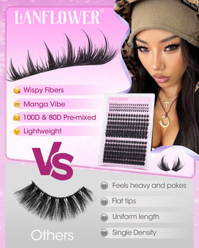 LANFLOWER cluster lashes with tweezers and glue illustrating easy DIY application