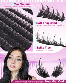 LANFLOWER bottom lash clusters laid on hand for scale and completing doll-like finish