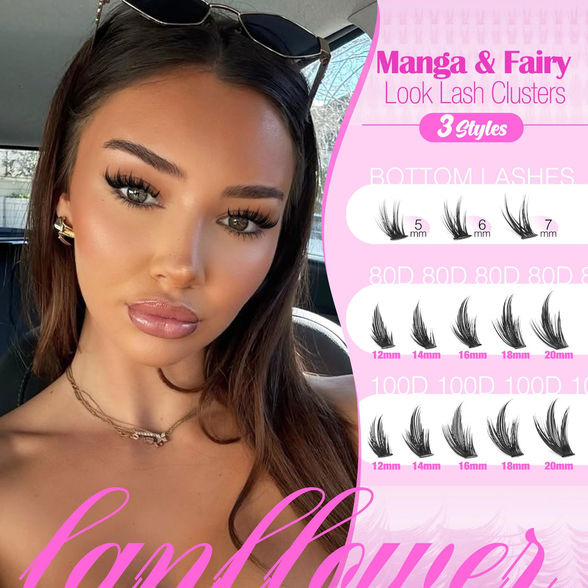 LANFLOWER bottom lash clusters close-up providing balanced lower-lash definition