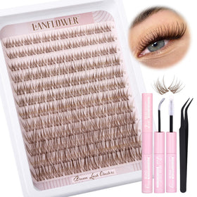 LANFLOWER front packaging showing brown lash clusters and clear bond, promotes natural look