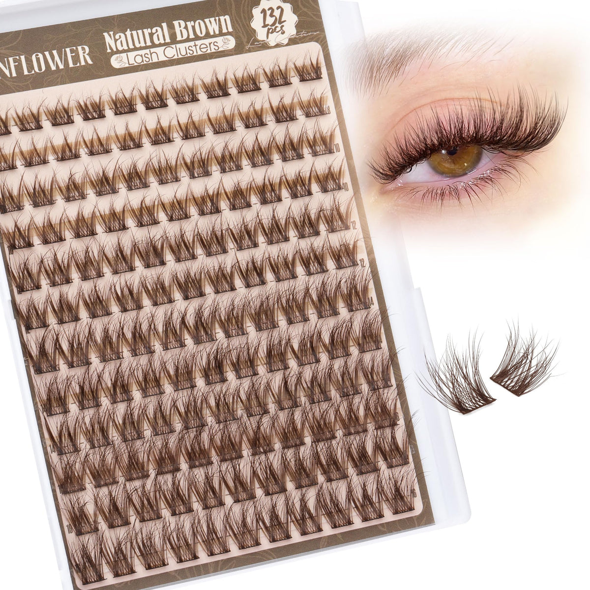 LANFLOWER front packaging showing brown lash clusters and product benefit natural look