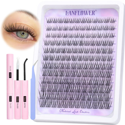 LANFLOWER front packaging showing complete lash cluster kit benefits