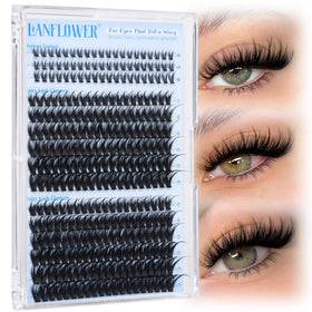 LANFLOWER front packaging showing 300-piece lash cluster kit and benefits