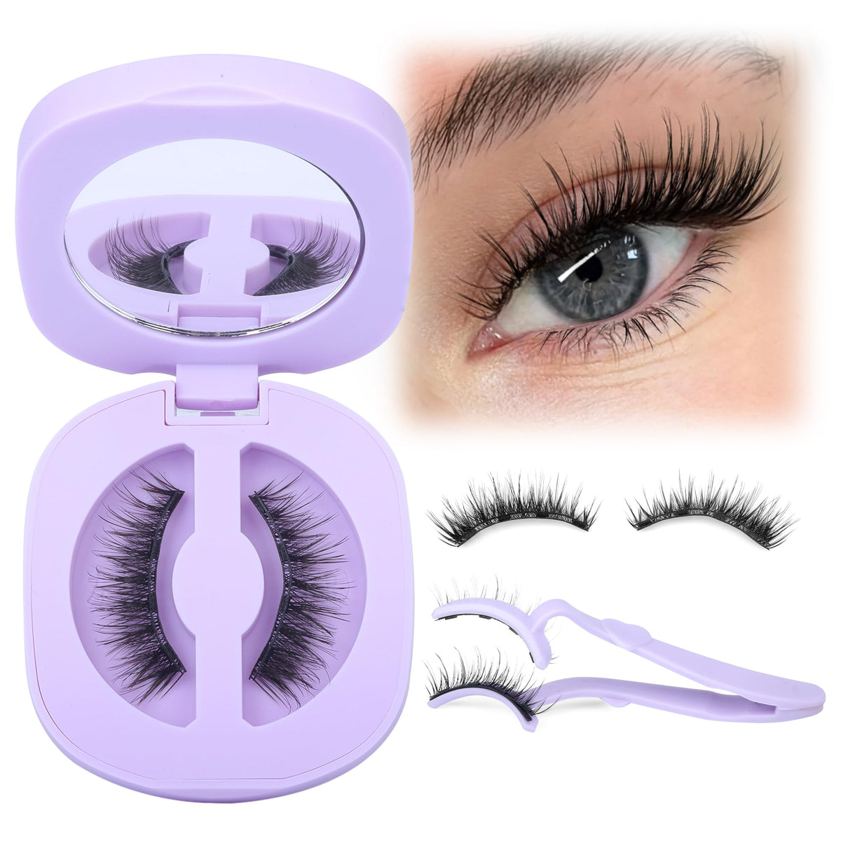 LANFLOWER front packaging showing reusable magnetic lashes and applicator benefit quick setup