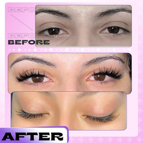 LANFLOWER lashes applied on eye showing subtle cat-eye lift and realistic finish