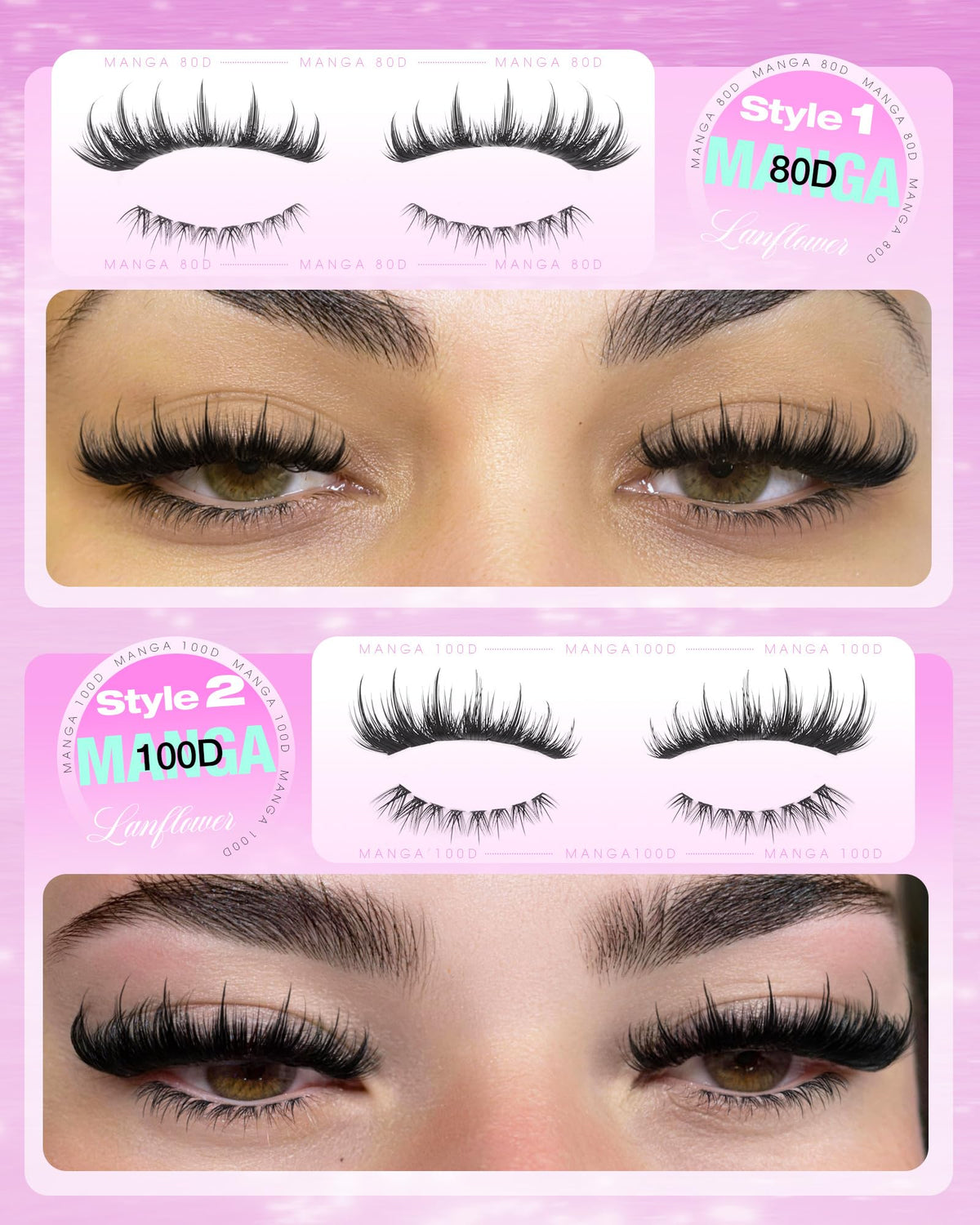 LANFLOWER lash clusters beside ruler showing varied lengths for custom shaping
