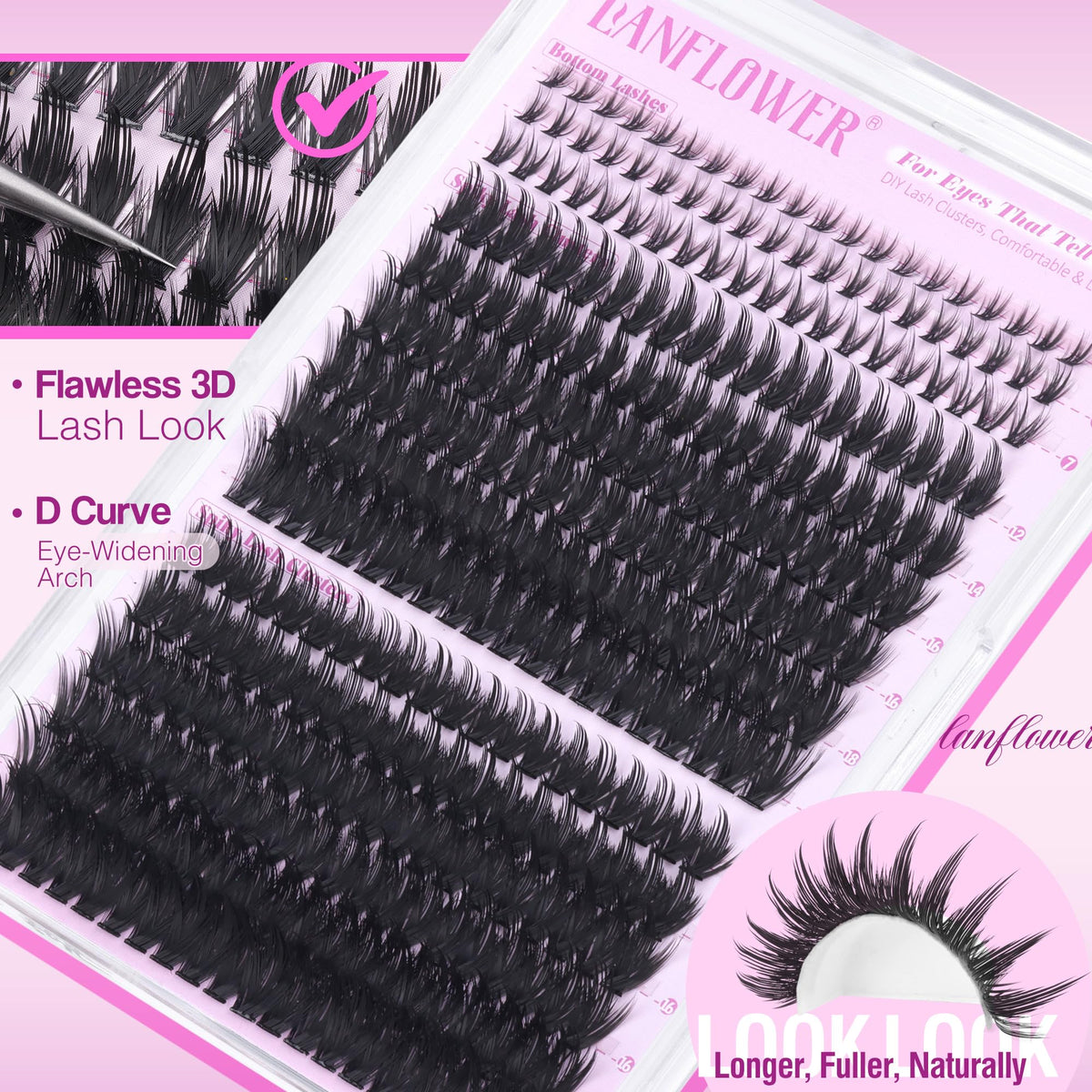 LANFLOWER arranged clusters displaying 12–20mm lengths for customizable looks