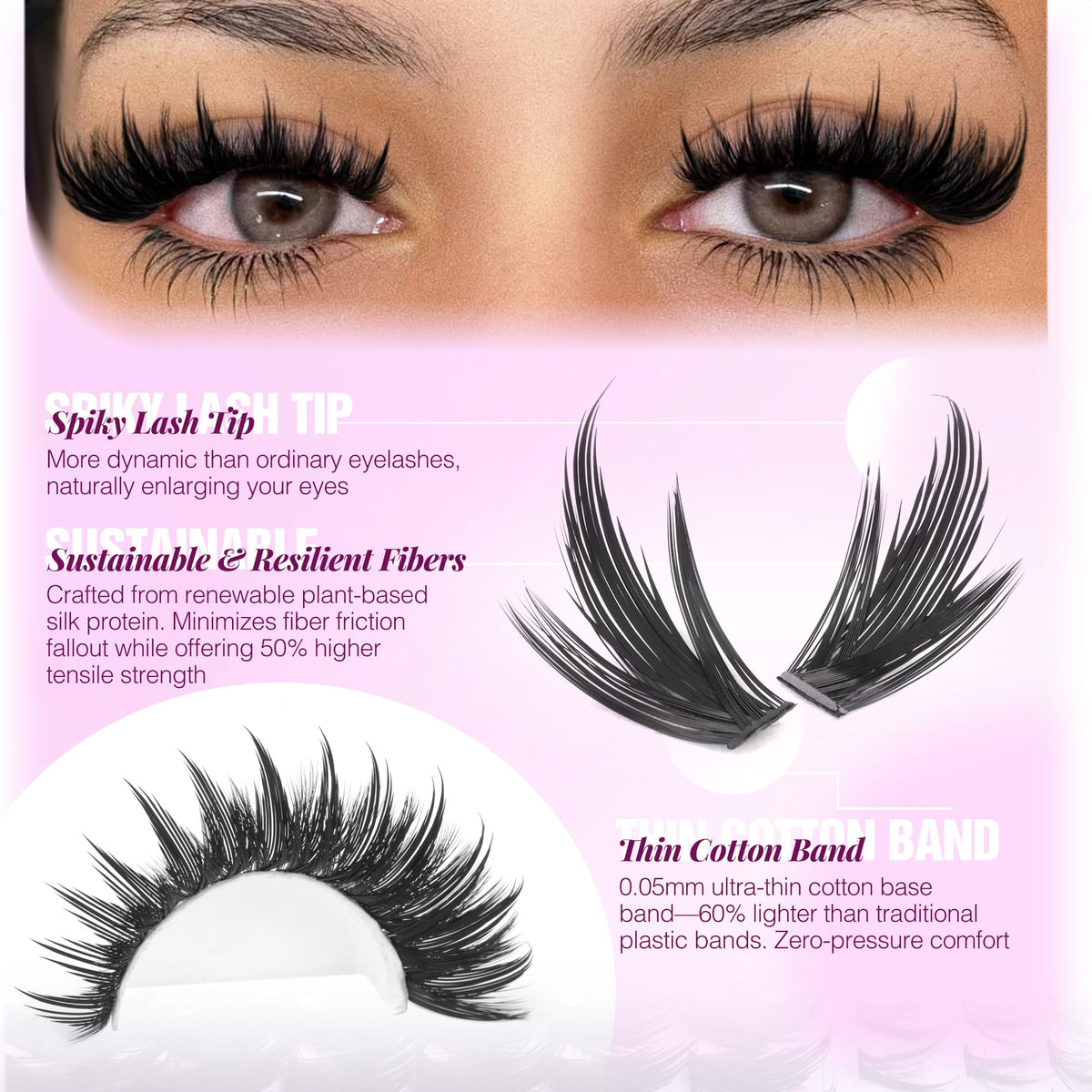 LANFLOWER model wearing full top clusters showing eye-opening effect