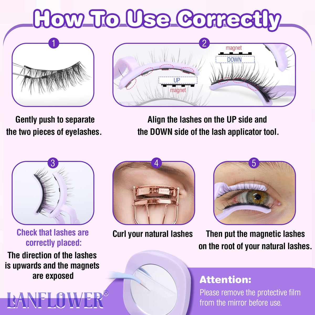 LANFLOWER lashes beside ruler for size scale and clear length reference
