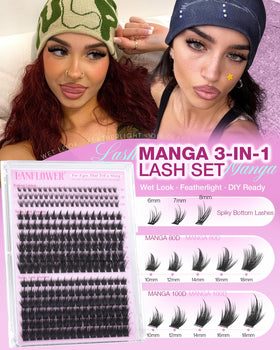 LANFLOWER upper lash clusters applied on model demonstrating wide-eyed anime effect