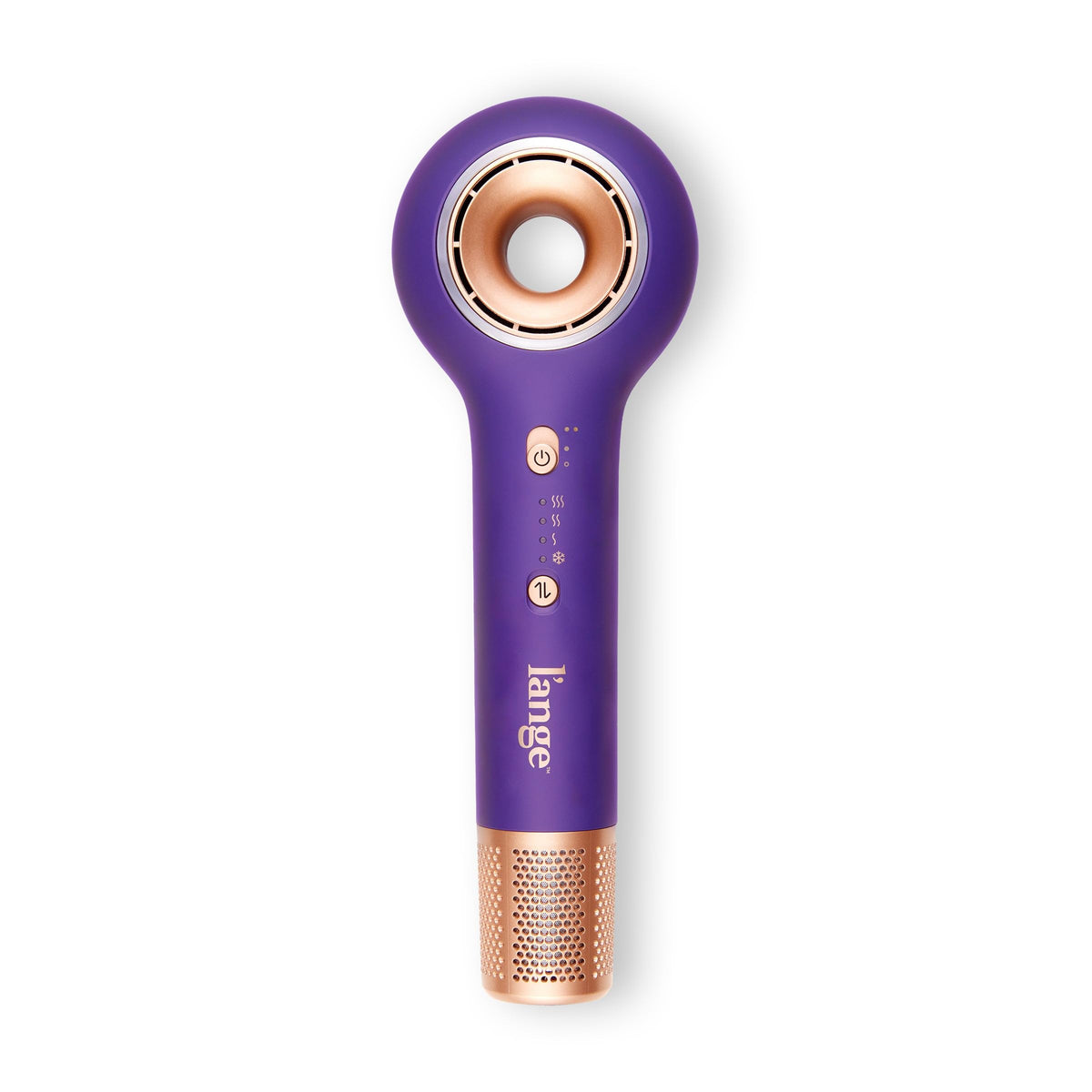 L'ANGE HAIR frontal view of Axia HaloRing in purple showcasing compact design and power
