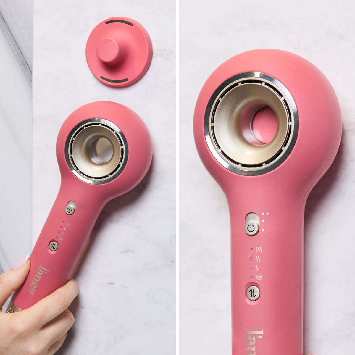 L'ANGE HAIR Axia HaloRing held in hand to show scale and easy travel-friendly size