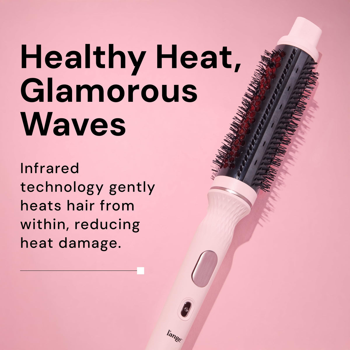 L'ANGE HAIR close-up of ceramic 38mm barrel showing smooth finish and easy glide benefit