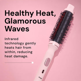 L'ANGE HAIR close-up of ceramic 38mm barrel showing smooth finish and easy glide benefit