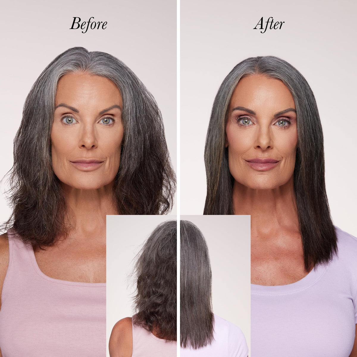 L'ANGE HAIR styled hair lifestyle shot in blush setting showing polished, salon-quality results