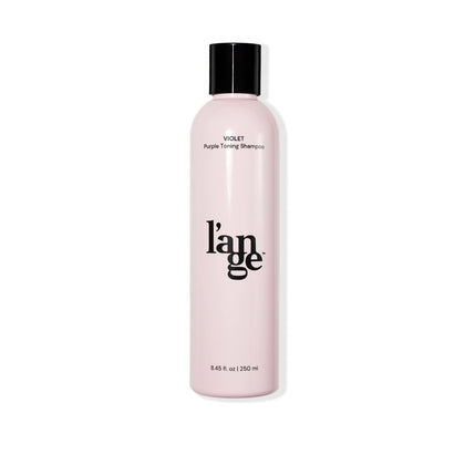 L'ANGE HAIR front bottle view showing violet toning shampoo and brand benefits