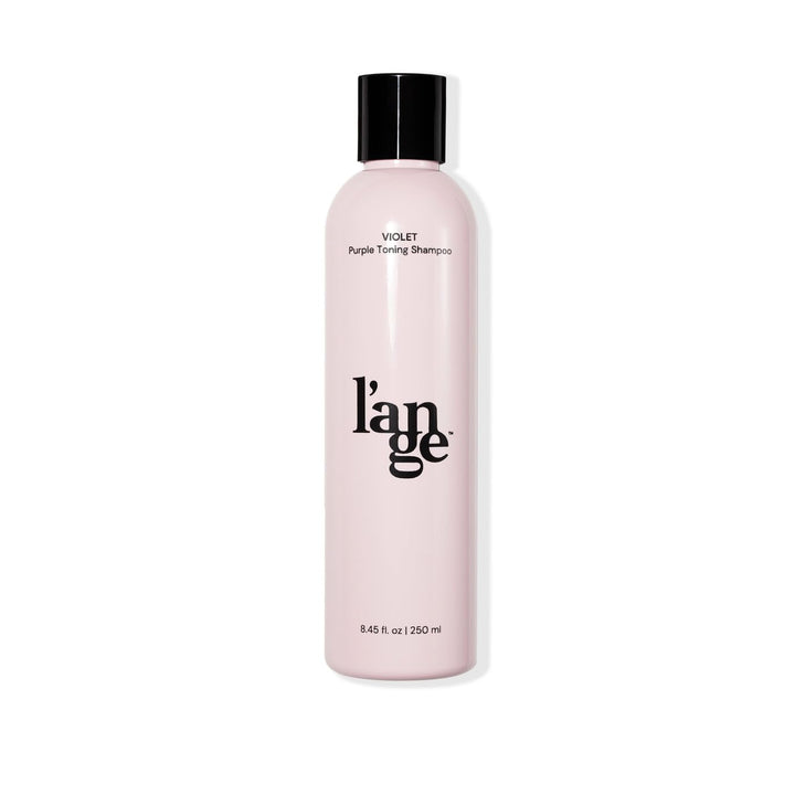 L'ANGE HAIR front bottle view showing violet toning shampoo and brand benefits