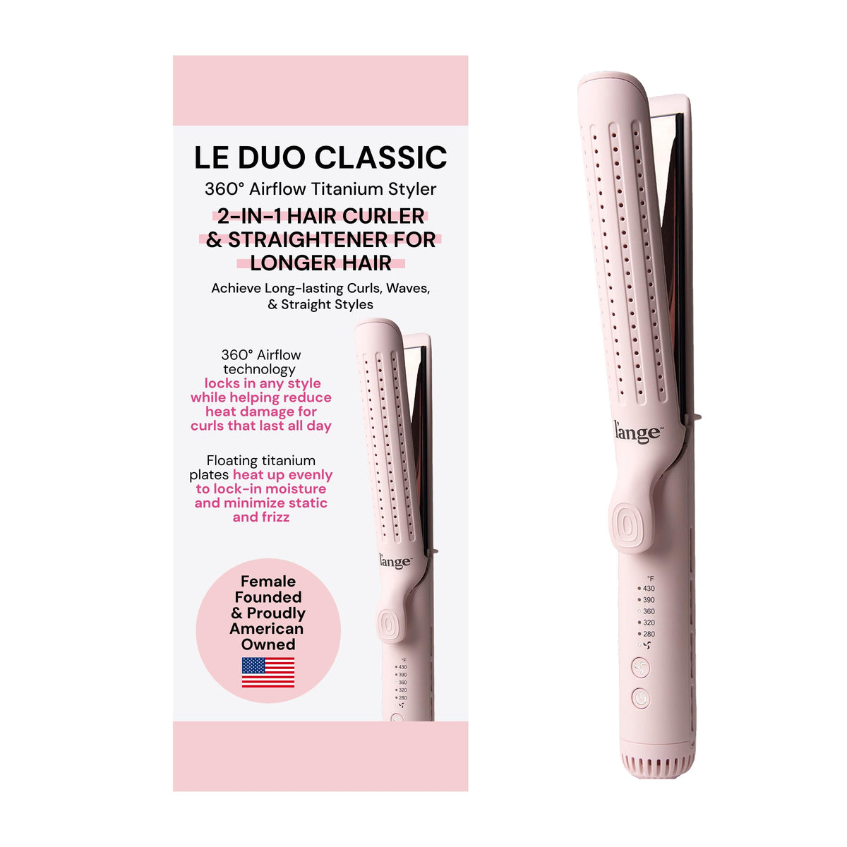 L'ANGE HAIR front view of Le Duo Grande in blush, sleek design and large plates