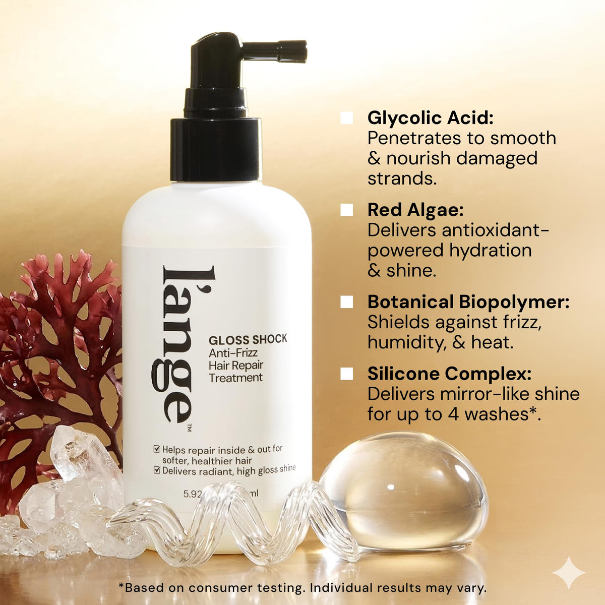 L'ANGE HAIR spray used with blowdryer illustrating heat-activated smoothing effect
