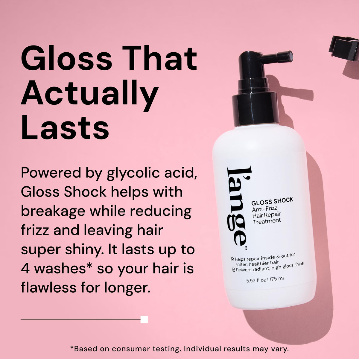 L'ANGE HAIR close-up spray nozzle illustrating even application and frizz control