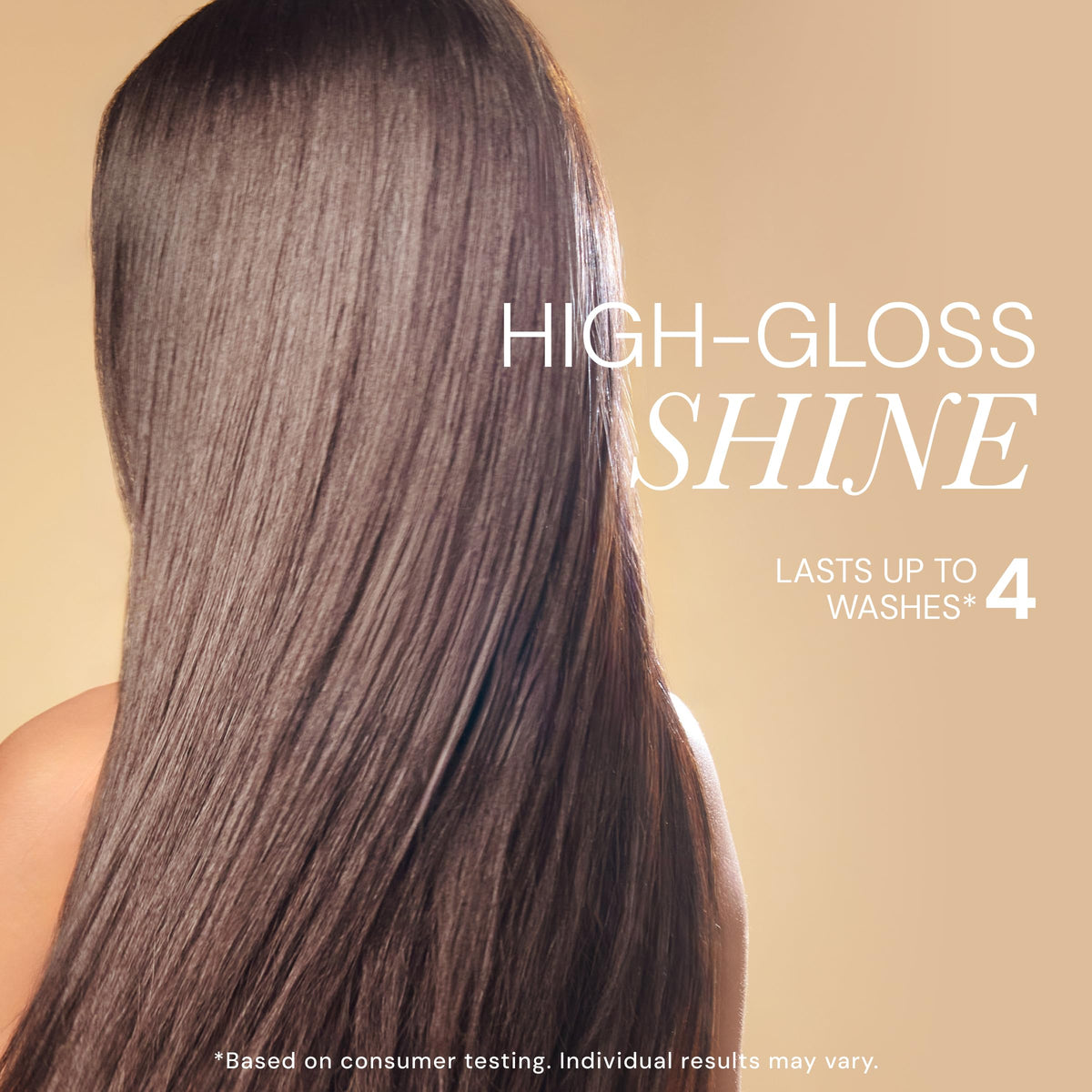 L'ANGE HAIR model with glossy styled hair displaying mirror-like shine benefit