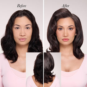 L'ANGE HAIR brush dryer in use creating voluminous blowout on medium-length hair