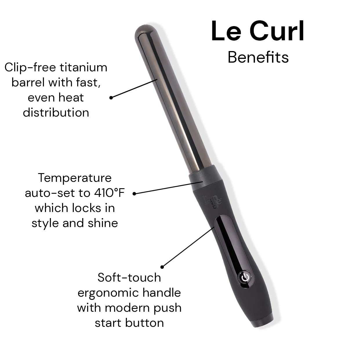 L'ANGE HAIR titanium barrel close-up highlighting smooth surface for even heat delivery