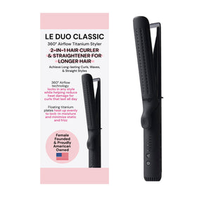 L'ANGE HAIR Le Duo Grande front view showing sleek black housing and plates for fast styling