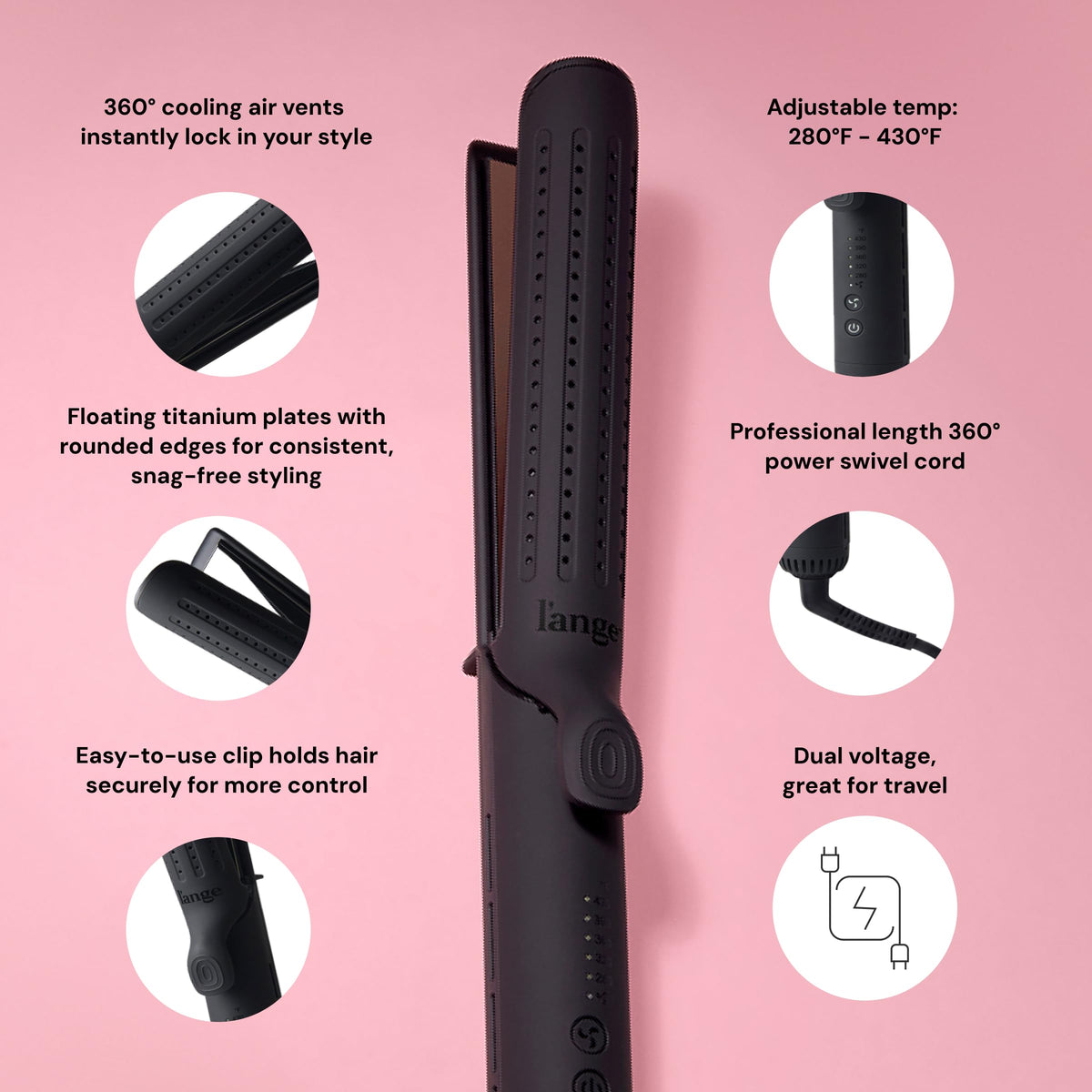 L'ANGE HAIR Le Duo Grande close-up of titanium plate surface for even heat and smooth glide