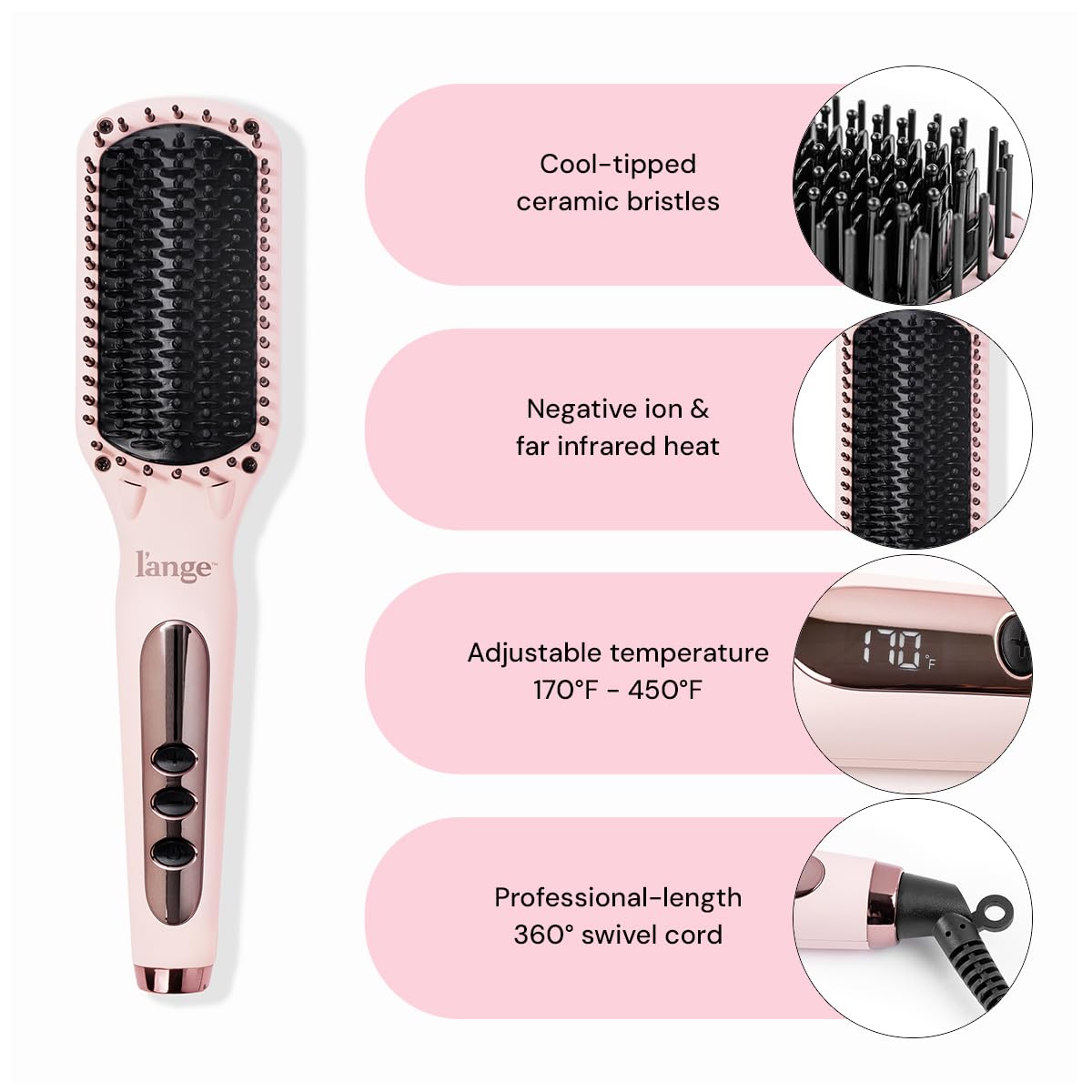 L'ANGE HAIR Le Vite ceramic bristles detail demonstrating smooth glide and even heat for shine
